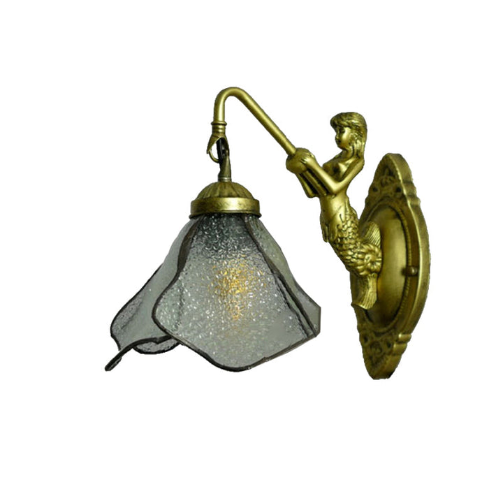 Lisslune | 1 Head Flower Wall Mount Lighting Tiffany Blue/Clear/Pink Glass Wall Lamp with Mermaid Backplate