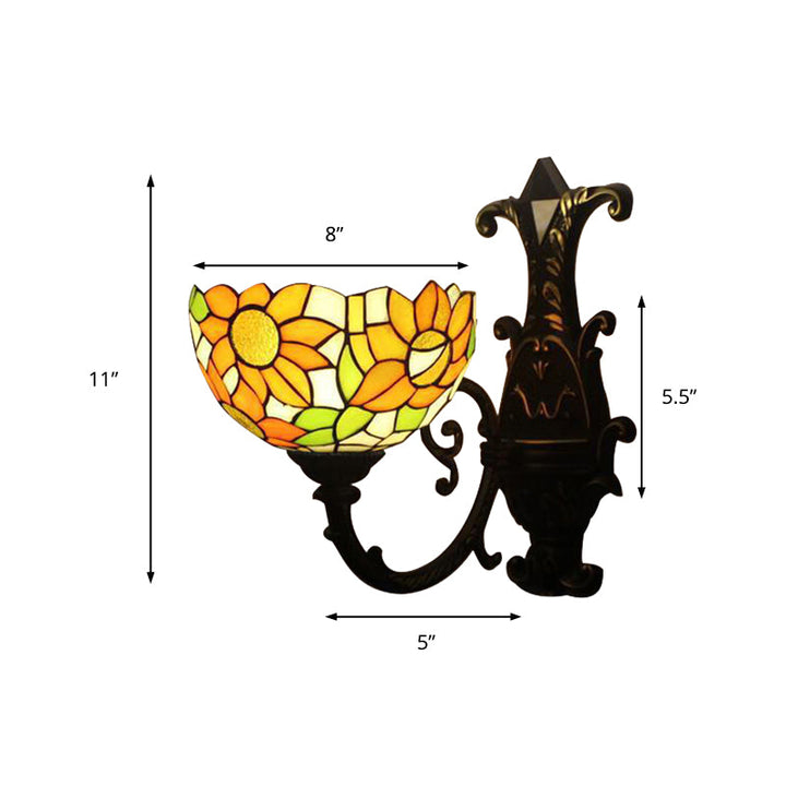 Lisslune | Rustic Tiffany Orange Wall Lamp Sunflower Single Glass Sconces Light for Bedroom