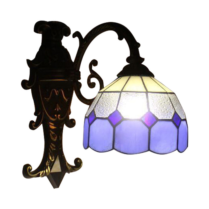 Lisslune | 1 Light Grid Dome Wall Sconce Tiffany Vintage Glass Wall Lamp in Blue for Dining Room