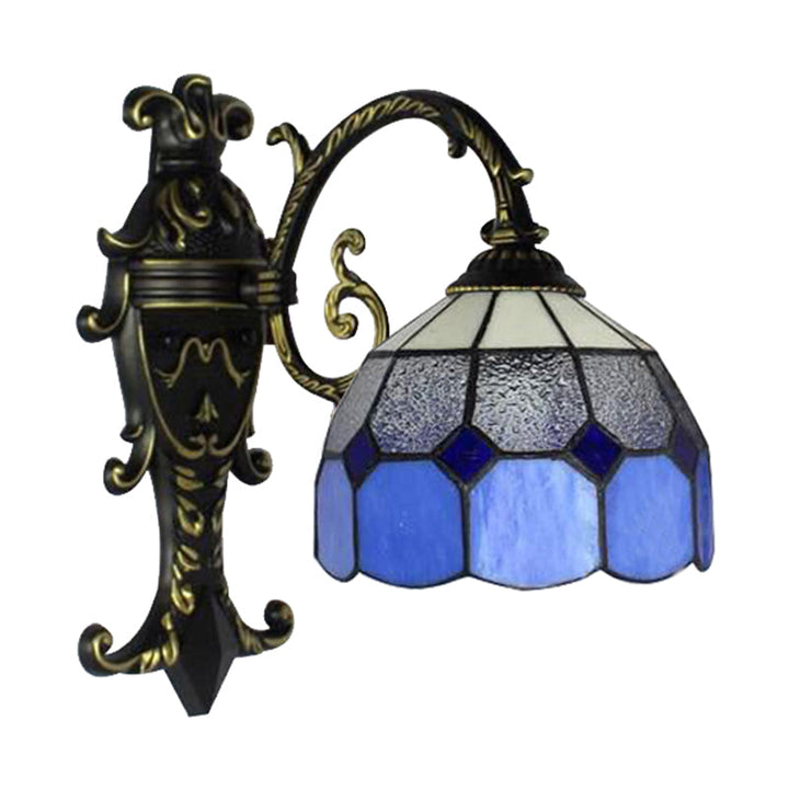 Lisslune | 1 Light Grid Dome Wall Sconce Tiffany Vintage Glass Wall Lamp in Blue for Dining Room