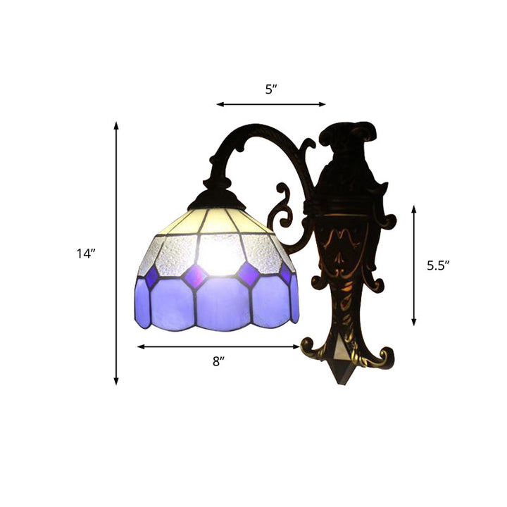 Lisslune | 1 Light Grid Dome Wall Sconce Tiffany Vintage Glass Wall Lamp in Blue for Dining Room