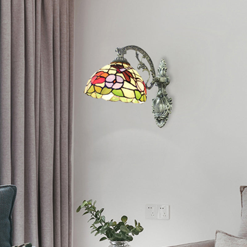 Lisslune | Framed Base Restaurant Wall Lamp with Petal Glass 1 Light Tiffany Rustic Wall Light