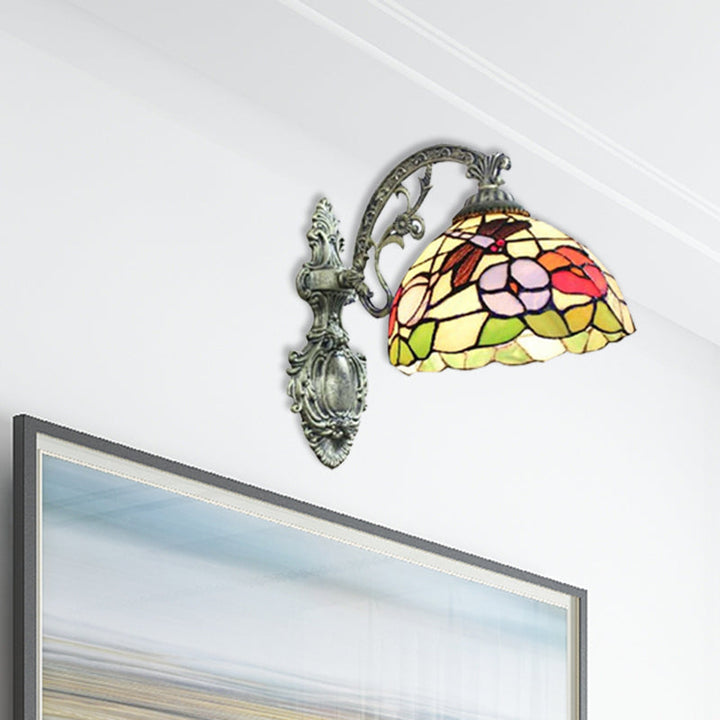 Lisslune | Framed Base Restaurant Wall Lamp with Petal Glass 1 Light Tiffany Rustic Wall Light