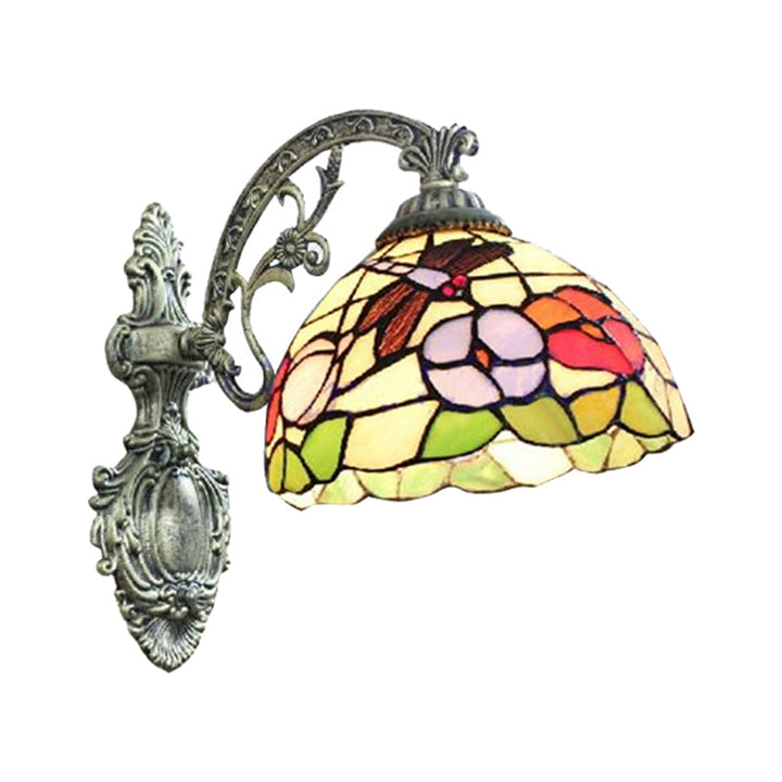 Lisslune | Framed Base Restaurant Wall Lamp with Petal Glass 1 Light Tiffany Rustic Wall Light