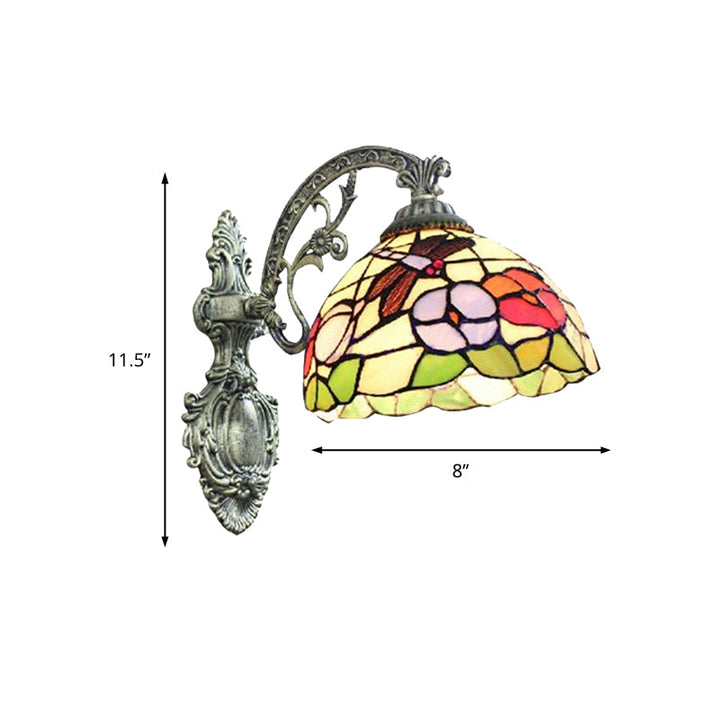 Lisslune | Framed Base Restaurant Wall Lamp with Petal Glass 1 Light Tiffany Rustic Wall Light