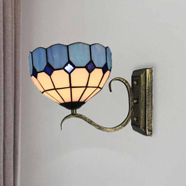 Lisslune | Classic Tiffany Wall Lamp One Light Art Glass Wall Lamp in Antique Bronze for the Bathroom