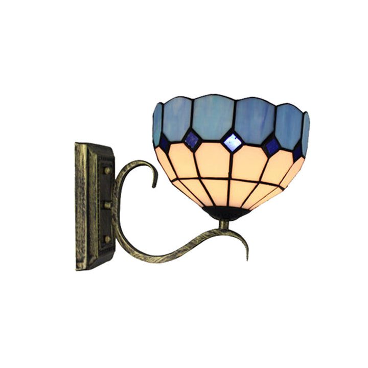 Lisslune | Classic Tiffany Wall Lamp One Light Art Glass Wall Lamp in Antique Bronze for the Bathroom