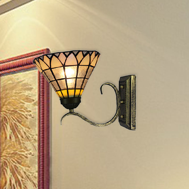 Lisslune | Tiffany Shuttlecock Shaped Wall Lamp Art Glass 1 Light Clear Wall Lamp with Curved Arm for Kitchen