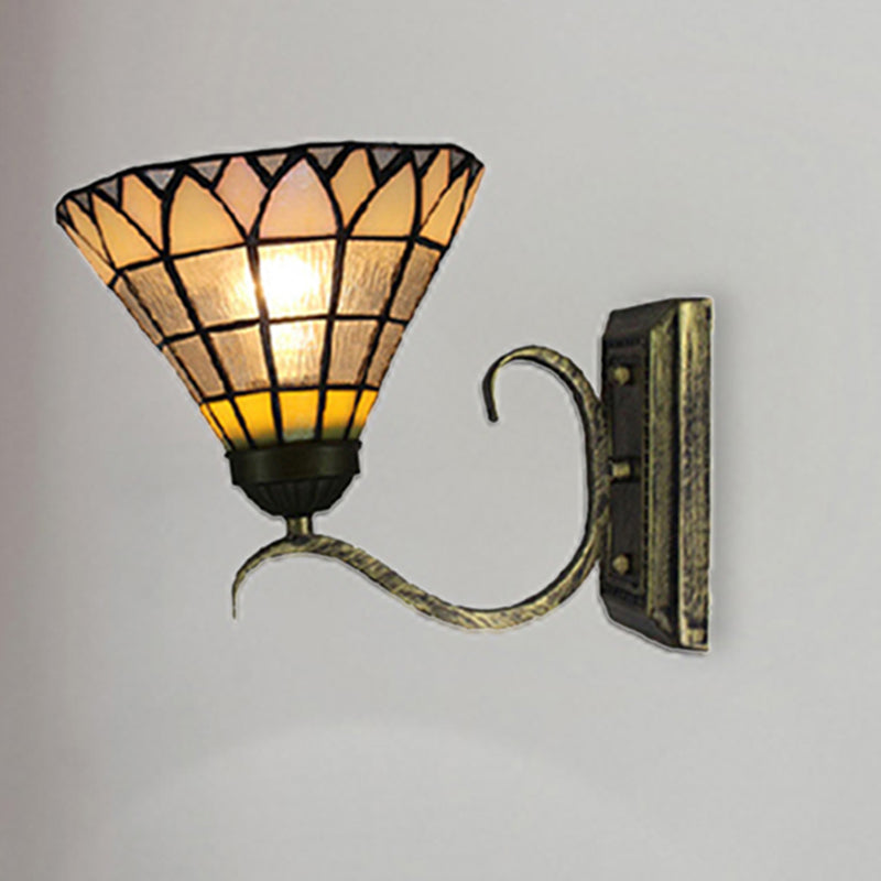 Lisslune | Tiffany Shuttlecock Shaped Wall Lamp Art Glass 1 Light Clear Wall Lamp with Curved Arm for Kitchen