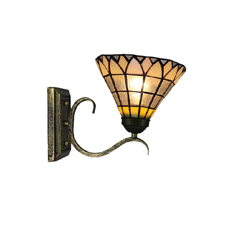 Lisslune | Tiffany Shuttlecock Shaped Wall Lamp Art Glass 1 Light Clear Wall Lamp with Curved Arm for Kitchen