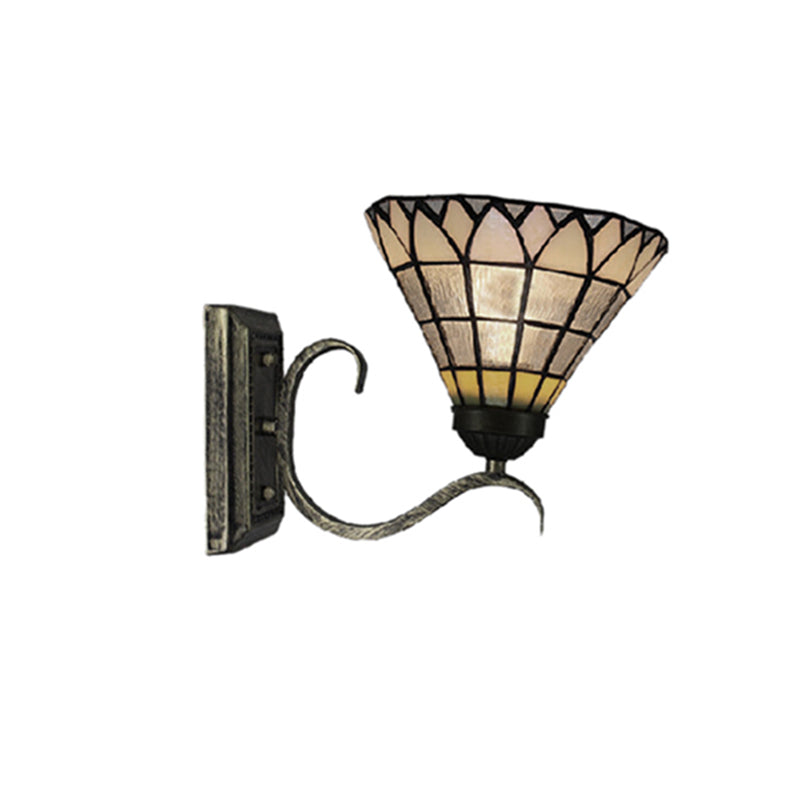 Lisslune | Tiffany Shuttlecock Shaped Wall Lamp Art Glass 1 Light Clear Wall Lamp with Curved Arm for Kitchen
