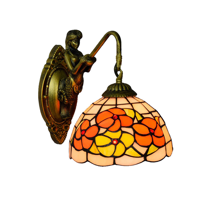 Lisslune | Flower Wall Mounted Light Tiffany Beige Glass 1 Head Brass Mermaid Wall Lamp Fixture for Hallway