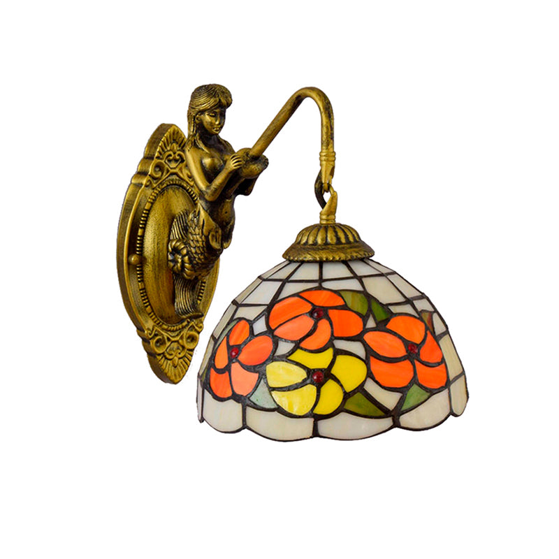 Lisslune | Flower Wall Mounted Light Tiffany Beige Glass 1 Head Brass Mermaid Wall Lamp Fixture for Hallway