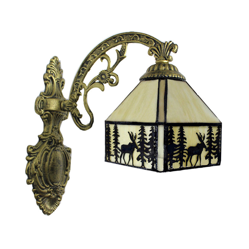Lisslune | 1 Light Forest Deer Wall Lamp with Lodge Shade Tiffany Rustic Wall Fixture in Beige for Hotel