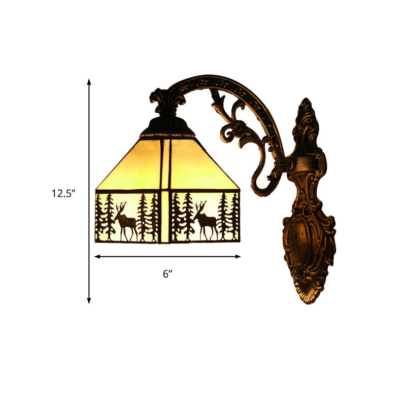 Lisslune | 1 Light Forest Deer Wall Lamp with Lodge Shade Tiffany Rustic Wall Fixture in Beige for Hotel
