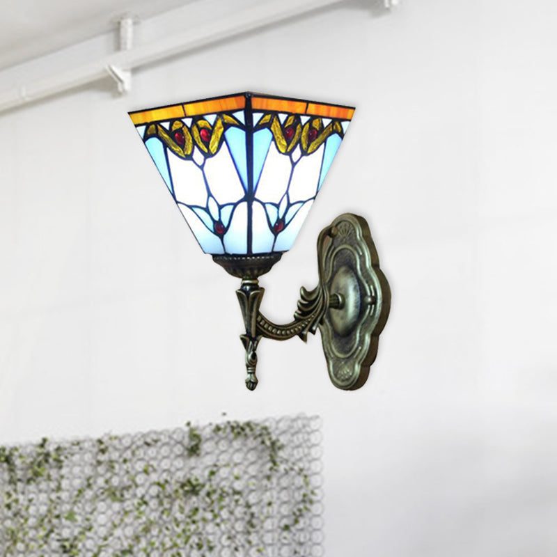 Lisslune | Pyramid Study Room Wall Lamp Woven Glass 1 Head Tiffany Victorian Wall Lamp in Blue