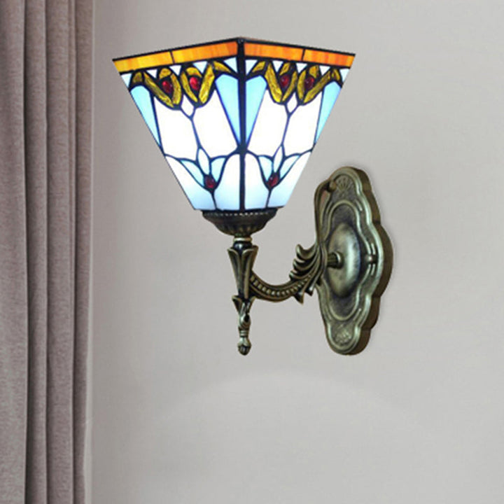 Lisslune | Pyramid Study Room Wall Lamp Woven Glass 1 Head Tiffany Victorian Wall Lamp in Blue