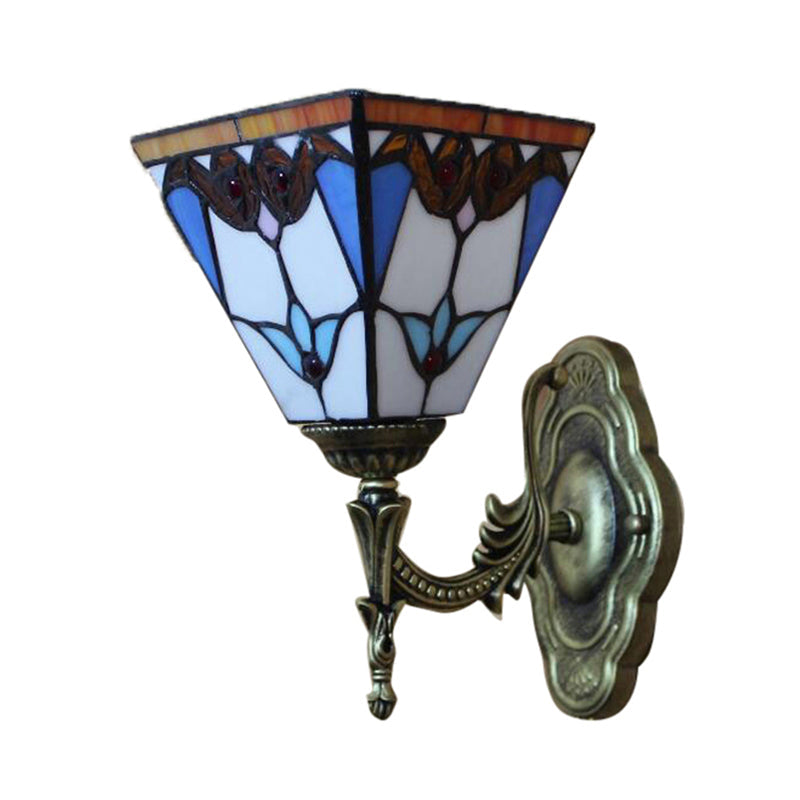 Lisslune | Pyramid Study Room Wall Lamp Woven Glass 1 Head Tiffany Victorian Wall Lamp in Blue