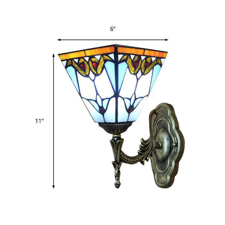 Lisslune | Pyramid Study Room Wall Lamp Woven Glass 1 Head Tiffany Victorian Wall Lamp in Blue