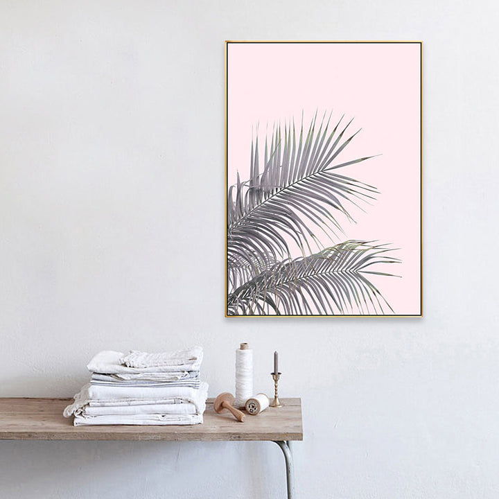 Lisslune | Canvas Pink Painting Tropical Style Leaves Wall Art Print, Multiple Sizes Options