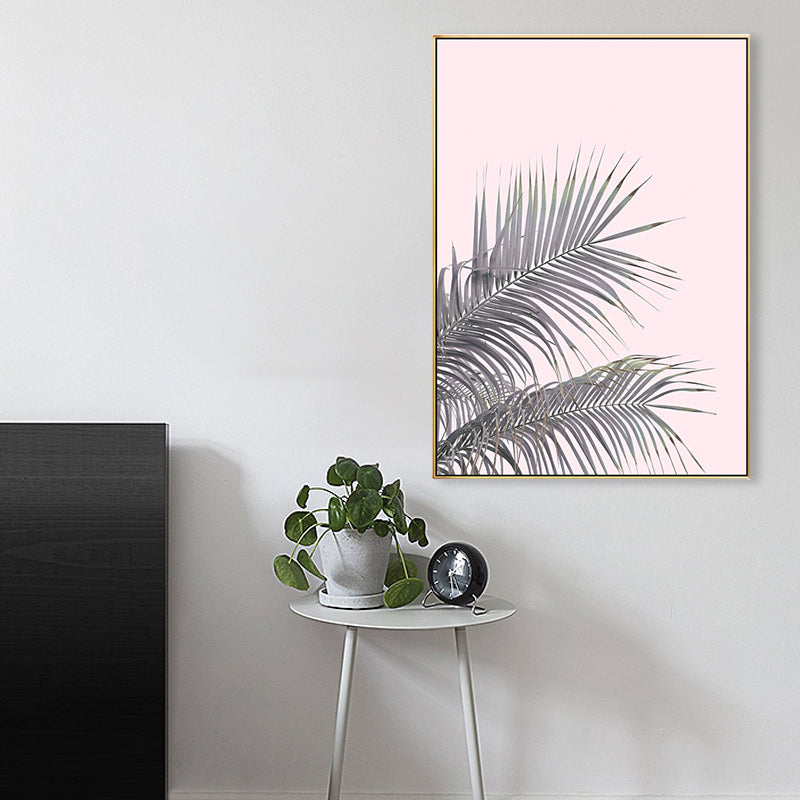 Lisslune | Canvas Pink Painting Tropical Style Leaves Wall Art Print, Multiple Sizes Options