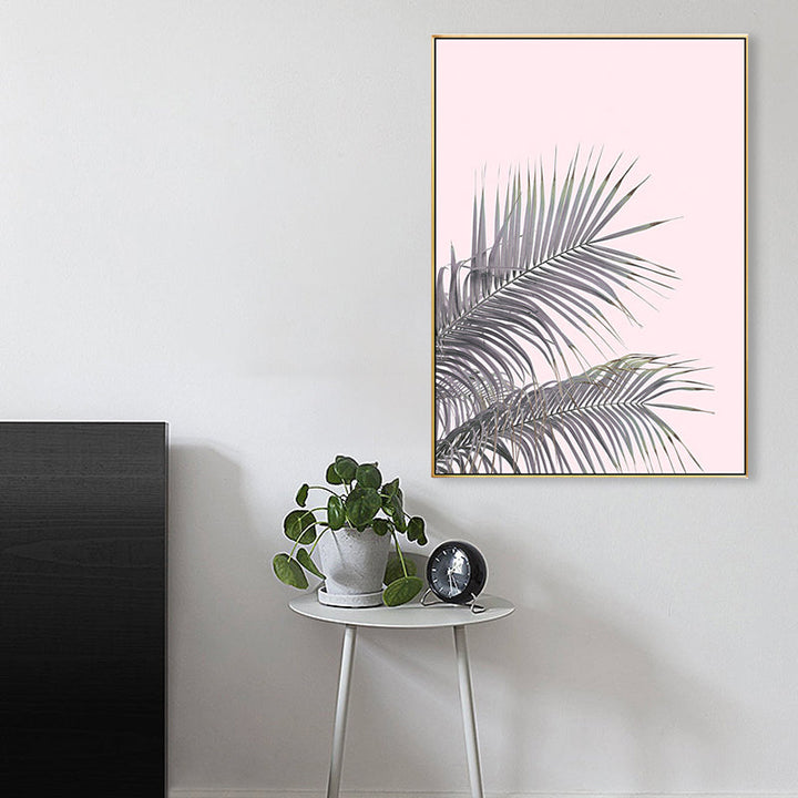 Lisslune | Canvas Pink Painting Tropical Style Leaves Wall Art Print, Multiple Sizes Options