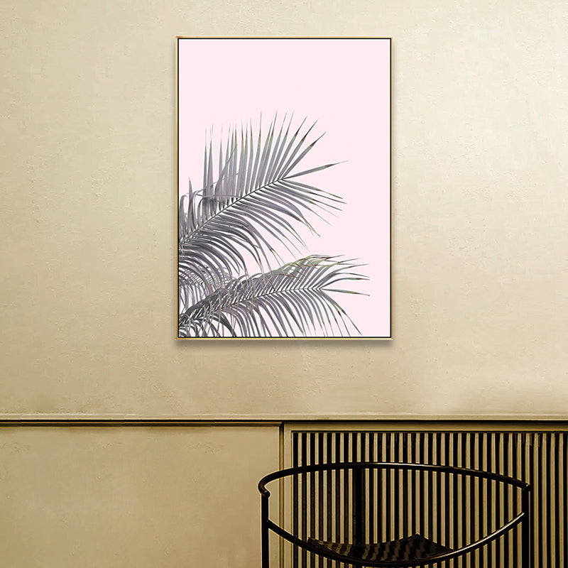Lisslune | Canvas Pink Painting Tropical Style Leaves Wall Art Print, Multiple Sizes Options