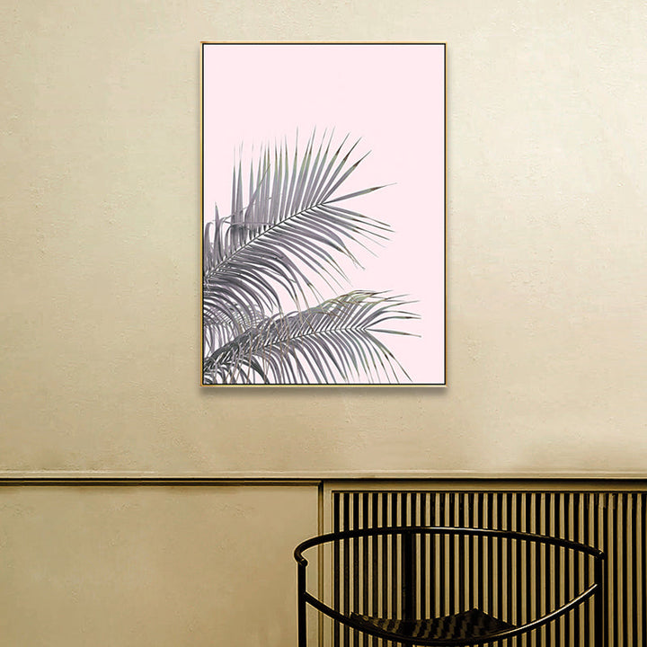 Lisslune | Canvas Pink Painting Tropical Style Leaves Wall Art Print, Multiple Sizes Options