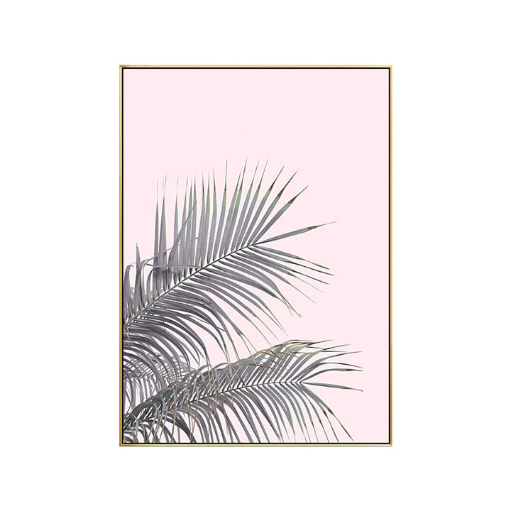 Lisslune | Canvas Pink Painting Tropical Style Leaves Wall Art Print, Multiple Sizes Options