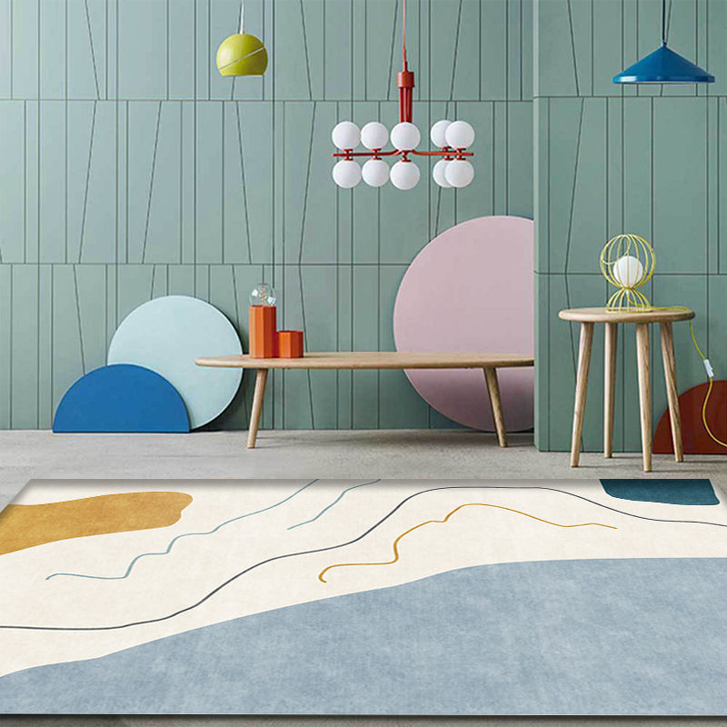 Lisslune | Modernist Abstract Rug Blue and Beige Polyester Rug Non-Slip Bottom Washable Pet Friendly Area Rug for Home