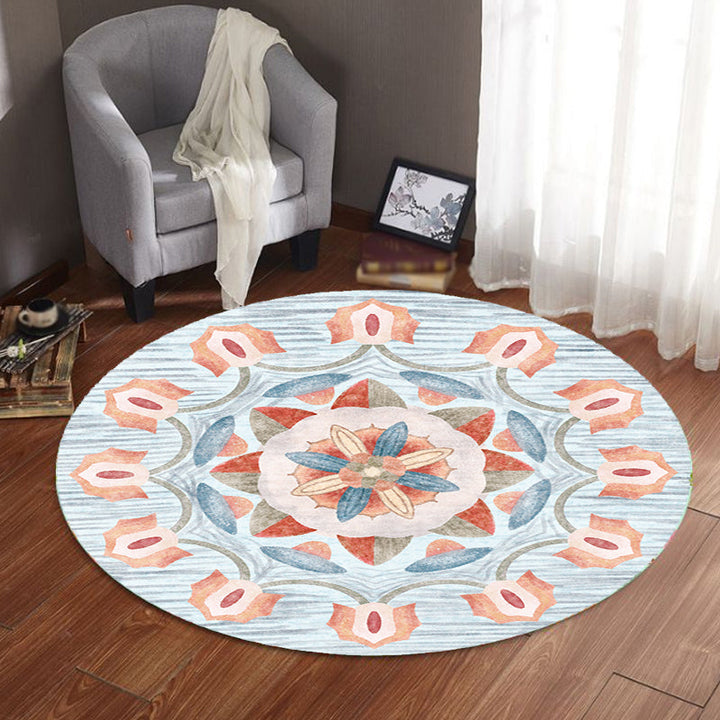 Lisslune | Retro Tribal Circles Pattern Carpet Yellow and Red Polyester Carpet Washable Pet Friendly Non-Slip Carpet for the Living Room