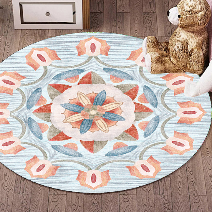 Lisslune | Retro Tribal Circles Pattern Carpet Yellow and Red Polyester Carpet Washable Pet Friendly Non-Slip Carpet for the Living Room