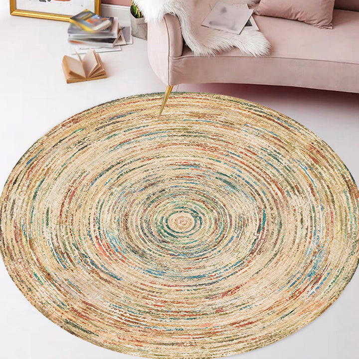 Lisslune | Retro Tribal Circles Pattern Carpet Yellow and Red Polyester Carpet Washable Pet Friendly Non-Slip Carpet for the Living Room