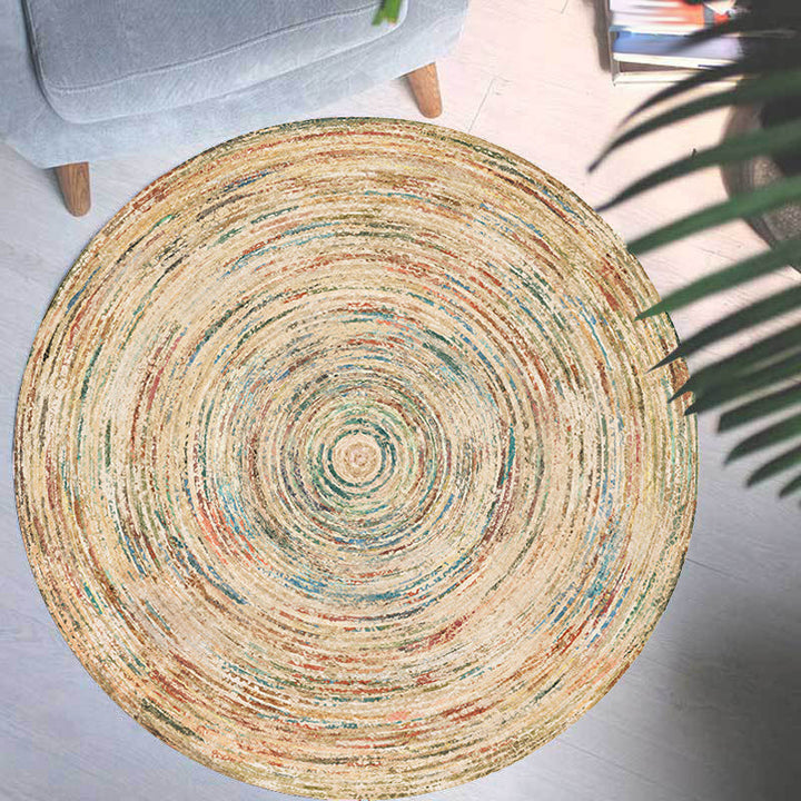 Lisslune | Retro Tribal Circles Pattern Carpet Yellow and Red Polyester Carpet Washable Pet Friendly Non-Slip Carpet for the Living Room