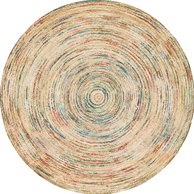 Lisslune | Retro Tribal Circles Pattern Carpet Yellow and Red Polyester Carpet Washable Pet Friendly Non-Slip Carpet for the Living Room