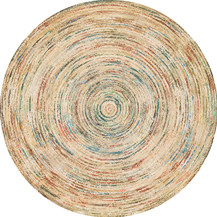 Lisslune | Retro Tribal Circles Pattern Carpet Yellow and Red Polyester Carpet Washable Pet Friendly Non-Slip Carpet for the Living Room