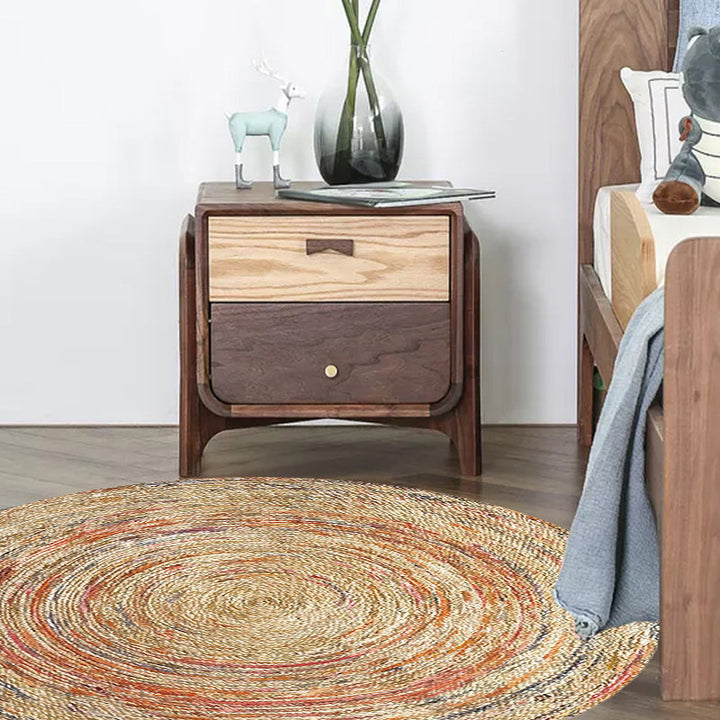 Lisslune | Retro Tribal Circles Pattern Carpet Yellow and Red Polyester Carpet Washable Pet Friendly Non-Slip Carpet for the Living Room