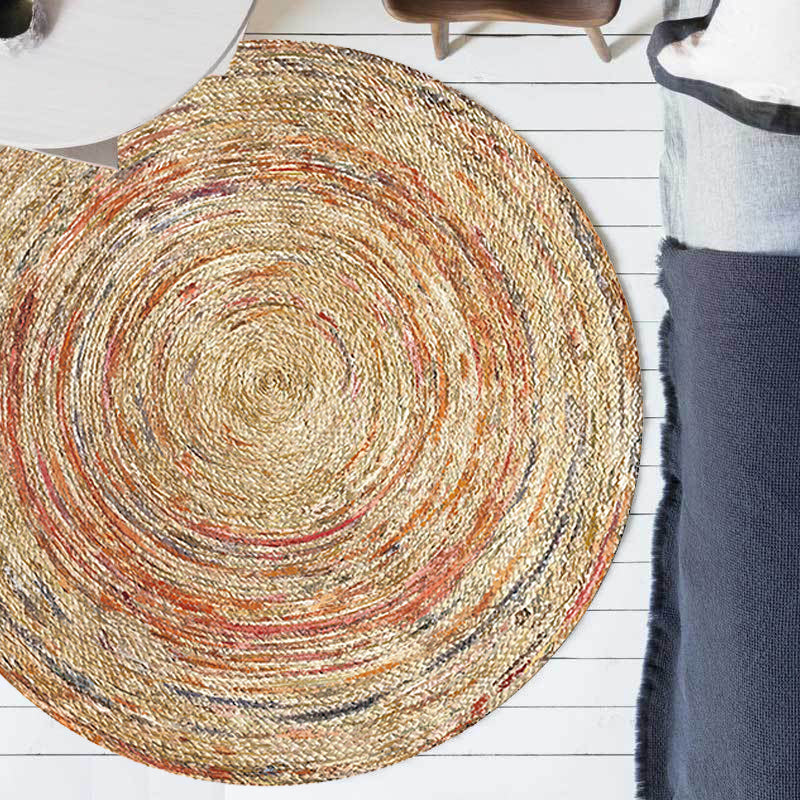 Lisslune | Retro Tribal Circles Pattern Carpet Yellow and Red Polyester Carpet Washable Pet Friendly Non-Slip Carpet for the Living Room