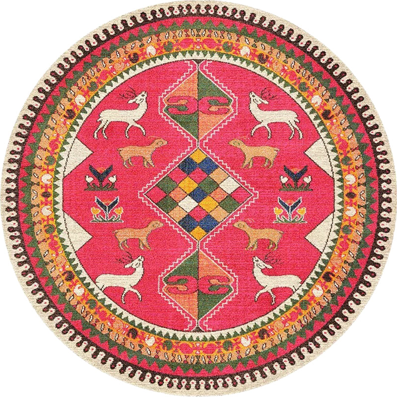 Lisslune | Retro Tribal Circles Pattern Carpet Yellow and Red Polyester Carpet Washable Pet Friendly Non-Slip Carpet for the Living Room