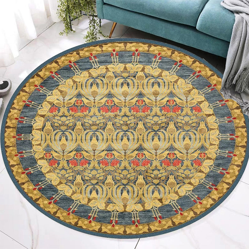Lisslune | Retro Tribal Circles Pattern Carpet Yellow and Red Polyester Carpet Washable Pet Friendly Non-Slip Carpet for the Living Room