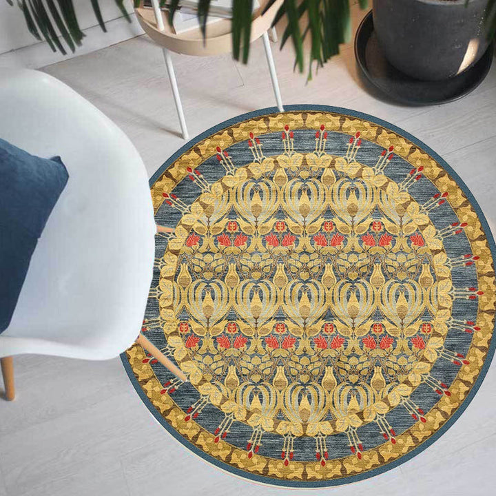 Lisslune | Retro Tribal Circles Pattern Carpet Yellow and Red Polyester Carpet Washable Pet Friendly Non-Slip Carpet for the Living Room