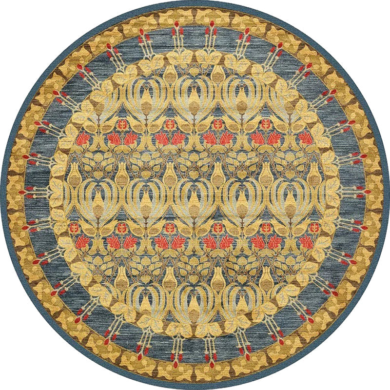 Lisslune | Retro Tribal Circles Pattern Carpet Yellow and Red Polyester Carpet Washable Pet Friendly Non-Slip Carpet for the Living Room
