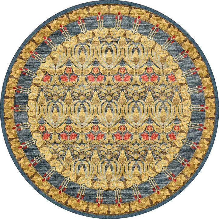 Lisslune | Retro Tribal Circles Pattern Carpet Yellow and Red Polyester Carpet Washable Pet Friendly Non-Slip Carpet for the Living Room