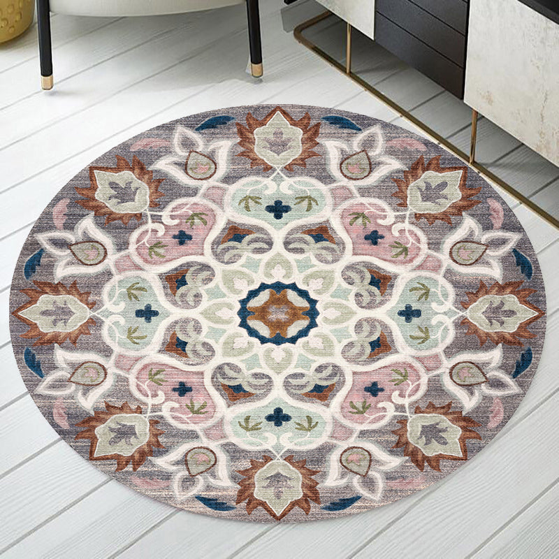 Lisslune | Retro Tribal Circles Pattern Carpet Yellow and Red Polyester Carpet Washable Pet Friendly Non-Slip Carpet for the Living Room