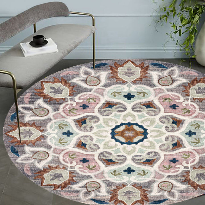 Lisslune | Retro Tribal Circles Pattern Carpet Yellow and Red Polyester Carpet Washable Pet Friendly Non-Slip Carpet for the Living Room