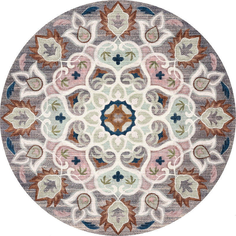 Lisslune | Retro Tribal Circles Pattern Carpet Yellow and Red Polyester Carpet Washable Pet Friendly Non-Slip Carpet for the Living Room