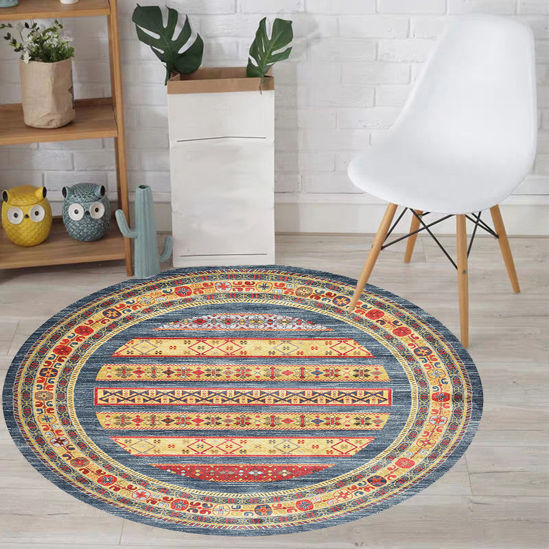 Lisslune | Retro Tribal Circles Pattern Carpet Yellow and Red Polyester Carpet Washable Pet Friendly Non-Slip Carpet for the Living Room