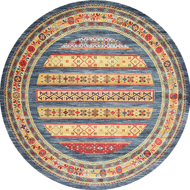 Lisslune | Retro Tribal Circles Pattern Carpet Yellow and Red Polyester Carpet Washable Pet Friendly Non-Slip Carpet for the Living Room