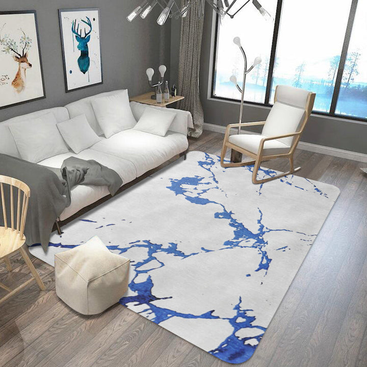 Lisslune | Unique abstract rug Blue and White Shabby Chic rug Polyester Machine washable Non-slip rug for the living room