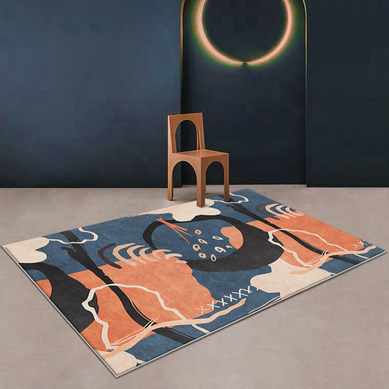Lisslune | Funky Nordic Rug Orange and Blue Abstract Rug Pet-Friendly Non-Slip Washable Rug for Decoration